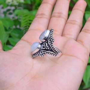 Bague en pierre de lune, argent sterling 925, pierre de lune arc-en-ciel naturelle, bijoux de mariage - Product Image 6