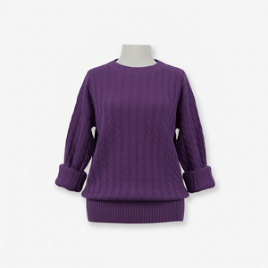 Pull en maille tricoté uni sans impression, col rond, style vietnamien, anti-plis, 100 % acrylique, col ras du cou standard - Product Image 3