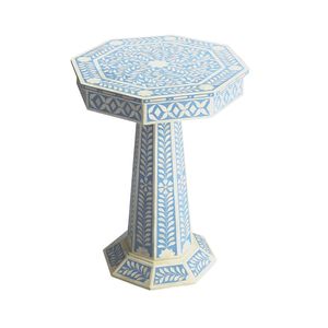 Elegante mesa auxiliar con incrustaciones de hueso y detalles artesanales para muebles y decoración de hogar de primera calidad. - Product Image 1