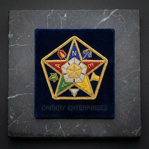 Handmade Bullion Wire Embroidery Scimitar and Crescent Patch Silver <b>Thread</b> Star Emblem for Masonic Regalia and Velvet Cap Badges - Product Image 3