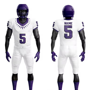 Custom American Football Uniform Set Heat-Transfer Printed White <b>Red</b> V-Neck Short Sleeve Moisture Wicking Regular Fit Unisex - Product Image 3