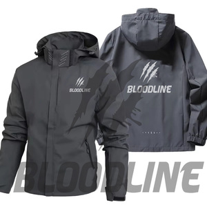 Chaqueta Cortavientos para Hombre Bloodline, Manga Larga, con Capucha, para Exteriores, Todas las Temporadas, Logotipo Estampado en la Parte Delantera, Gris - Product Image 3