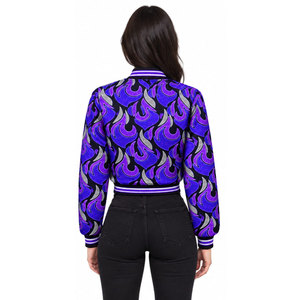 <b>Purple</b> Flame Print Men's Bomber <b>Jacket</b> Turn-down Collar Casual Autumn Wear Regular Fit Polyester Material Women Satin <b>Jackets</b> - Product Image 4