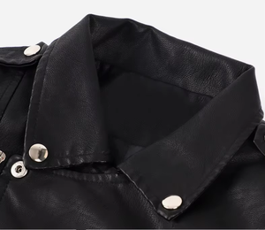 Chaqueta de Cuero Genuino para Mujer, Estilo Racer, Manga Larga, Cierre de Cremallera Doble, Resistente al Polvo - Product Image 2