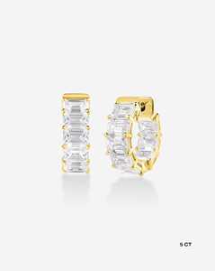 Custom Emerald Cut Lab Grown Diamonds Solitaire <b>Hoop</b> <b>Earrings</b> 14K <b>Solid</b> Gold Dainty Sparkling Chunky Huggies Multi-Carat Options - Product Image 5
