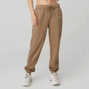 Pantalon de jogging marron taille mi-haute pour femme, uni, avec cordon de serrage élastique, chevilles resserrées, coupe droite, décontracté, 100 % coton - Product Image 3