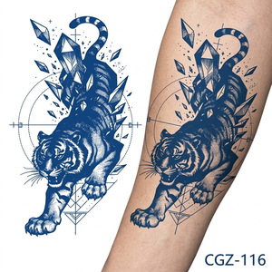 Tatuaje Temporal Personalizado Semipermanente <span class=keywords><strong>con</strong></span> Diseño de Tigre Geométrico y Cristal, Resistente al Agua, para Hombres y Mujeres - Product Image 1