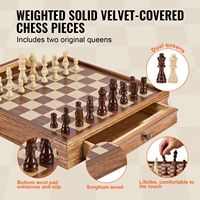 Juego de Ajedrez y Damas 2 en 1 de Madera Maciza de 15 Pulgadas, Profesional para Principiantes y Torneos, con Cajón de Almacenamiento, Piezas con Peso, 2 Damas Reinas