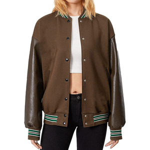 Custom Women's <b>Winter</b> Quilted Varsity <b>Jackets</b> with Genuine <b>Leather</b> Detail Eco-Friendly Half Sleeves Pocket Detail Custom Sizes - Product Image 1