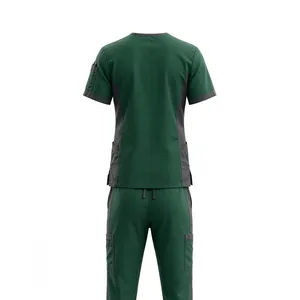 Ensemble de blouses médicales unisexe vert sarcelle à manches courtes avec poches et pantalon à cordon de serrage en polyester respirant, uniforme pour la détection des aiguilles, pour adultes - Product Image 2