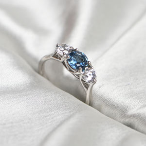 Anillo de Compromiso de Topacio Azul, Plata de Ley 925, Corte de Lujo, Engaste de Garras, Certificado, Piedra Preciosa Natural para Mujer - Product Image 3
