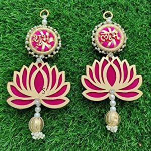 สินค้ามาใหม่ อะคริลิคชูบห์ลาบห์ ลายดอกบัว พร้อมด้วยด้ายปักลายดอกบัวและลูกปัด สำหรับตกแต่งงานดิวาลี งานแต่งงาน และงานปาร์ตี้ - Product Image 5