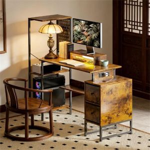 Scrivania per Computer in Stile Rustico Marrone per Ufficio o Studio con Elegante Finitura Marrone Rustico - Product Image 1