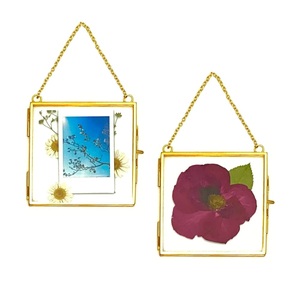 Cadre en verre suspendu avec chaîne métallique décorative pour fleurs séchées, affichage de photos flottantes minimaliste, élégante décoration murale - Product Image 1