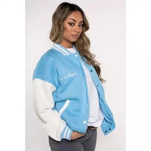 Light Blue Varsity <b>Jacket</b> With Letter A Logo Front Full Sleeve Turn-down Collar <b>Women's</b> <b>Jacket</b> Autumn Style - Product Image 2