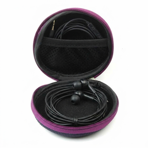 Étui portable à fermeture éclair pour écouteurs noir avec bordure violette, sac de rangement pour casque, étui en EVA - Product Image 1