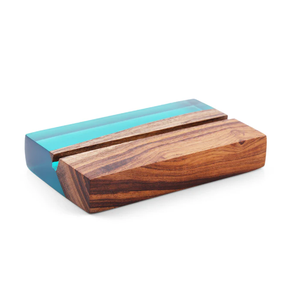 Epoxy Resin And Wood Business <b>Card</b> Holder Rectangular Square Shape Blue And Wood <b>Card</b> Holder For Desk Organization - Product Image 3