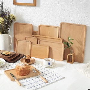 Plateau de service rectangulaire en bois, design minimaliste, couleur unie, vaisselle et assiettes faites à la main, respectueux de l'environnement - Product Image 4