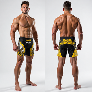 Shorts de boxe MMA pour hommes, entièrement sublimés, taille élastique, extensibles, respirants, personnalisables, marque privée, vêtements de sport en polyester, OEM - Product Image 2