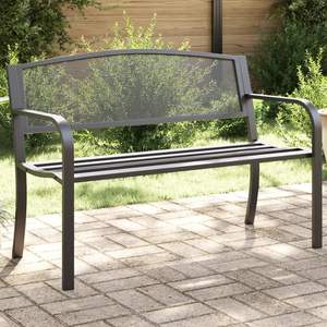 Banc de jardin en acier noir durable avec revêtement poudré, banc de patio standard - Product Image 1