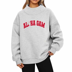 Alpha / Gamma Unisex <b>Mock</b> <b>Neck</b> Sweatshirt with Chenille Letter Embroidery Cotton Fleece Oversized College University Greek - Product Image 1