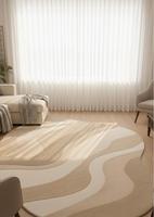 Luxuriöser Moderner Woll-Antirutsch-Teppich mit Mittelhohem Flor Getufteter Regulärer Flächenteppich Creme Beige Tan Abstrakte Wellenform für Wohnzimmer Schlafzimmer