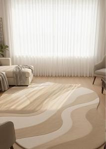 Luxury Modern Wool Anti-Slip Medium Pile Tufted Regular Area Rug Cream Beige Tan Abstract Wave Shaped Living Room Bedroom - Product Image 6