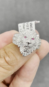 Bague de cocktail tête de lion pour femmes, en alliage, micro pavé, zircone cubique, pierre ronde, bijoux glamour pour fête, cadeau - Product Image 2
