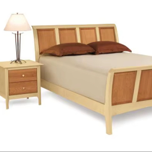 Lit traîneau en bois massif bicolore avec sommier haut et table de chevet – Mobilier de chambre classique en gros - Product Image 1