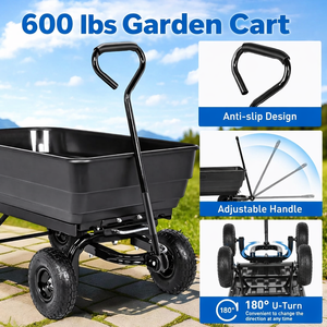 Black Plastic Garden Cart With Steel Handle Four-Wheel Movable Platform <b>Trolley</b> GARWMW000 - Product Image 5