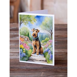 Whimsical Airedale Terrier Spring Garden Tarjetas de felicitación Paquete de 8 tarjetas de nota A7 en blanco con sobres Tamaño 5x7 - Product Image 2