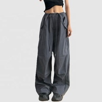 100% Poly Overzised Utility Trousers mit hoher Taille Baggy Draw string Casual Streetwear Pants Breites Bein Cargos mit mehreren Taschen für Frauen