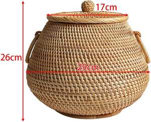 Panier de rangement ovale en rotin naturel fait main avec poignée – Boîte de rangement pour thé, écologique, design vintage et flexible, organiseur de rangement pour la maison - Product Image 2