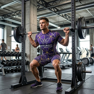 Conjunto Deportivo de Camiseta y Pantalones Cortos de Compresión para Hombre, Tela Elástica con Estampado Animal y Decoración de Cristales para Fitness, Ejercicio, Deportes y Entrenamiento - Product Image 5