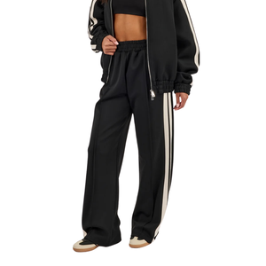 Womens Full <b>Zip</b> Stand Collar Tracksuit Set Arm Stripes Wide Leg <b>Trousers</b> Elastic Waist Two Piece Casual Lounge Streetwear Outfit - Product Image 4