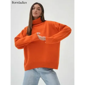 Bornladies femmes pull à col roulé Chic automne hiver épais chaud pull surdimensionné décontracté ample tricoté pull pull haut pour - Product Image 1