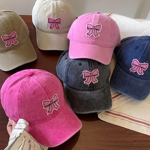 Gorra de Béisbol con Aplique de Lazo Rosa, 6 Paneles, Ajustable, de Algodón Lavado, Unisex, Estilo Casual, Primavera-Verano, para Adultos - Product Image 6