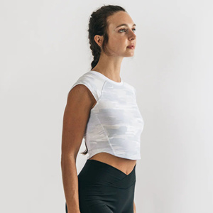 Women's White Crew Neck Crop <b>Top</b> Short Sleeve Minimalist Solid Knitted Spandex Polyester Breathable All Seasons Wear - Product Image 2