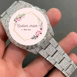 Reloj de moissanita personalizado para hombre, corte redondo, diamantes baguette, estilo hip hop, caja de acero, esfera de cristal, probado con el probador. - Product Image 1
