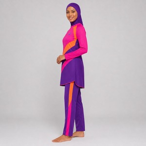 Ensemble de maillot de bain islamique modeste avec logo, taille haute, 3 pièces, compatible hijab, en tissu extensible doux, pour la plage - Product Image 3