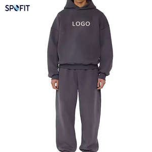 Ensemble survêtement molletonné homme : Hoodie court oversize et pantalon large, personnalisable avec logo, tenue streetwear deux pièces - Product Image 3