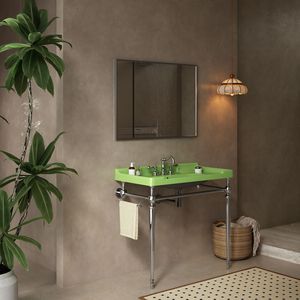 Lavabo da Bagno VICI 36'' in Ceramica Verde, Montaggio a Parete, 3 Fori Pre-Forati per Rubinetto, Base Autoportante in Acciaio Inossidabile - Product Image 3