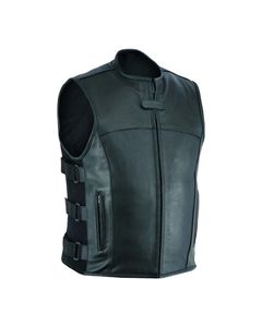 <b>Men</b>’s Heavy Duty Leather Riding Vest Premium Sleeveless Biker Waistcoat with Front Zip Closure & Adjustable Side Buck - Product Image 1
