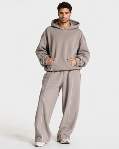 Sweat-shirt à capuche décontracté surdimensionné pour homme, gris pierre avec détails contrastants, en polaire premium, modèle OEM - Product Image 5