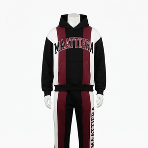 Ensemble de survêtement homme noir, rouge et blanc, veste zippée et pantalon évasé, streetwear et sportswear personnalisés - Product Image 1
