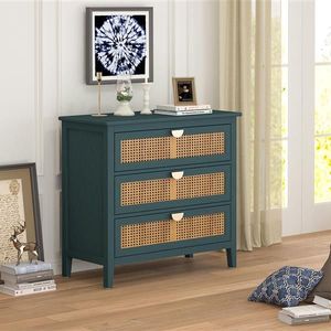Credenza a 3 Cassetti in Rattan Naturale, Design Costiero, Arredamento Americano per Camera da Letto, Soggiorno o Studio - Product Image 4