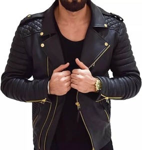 <b>Men</b>’s Black Leather Cafe Racer Quilted <b>Biker</b> <b>Jacket</b> - Product Image 3