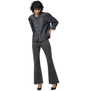 Camisa vaquera oversize gris oscuro 2026 para mujer, estilo vintage largo con botones, de algodón transpirable y ligero para verano, OEM disponible - Product Image 6