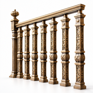Balustres de rampe en métal bronze vintage avec détails floraux en relief pour les intérieurs d'escaliers de prestige - Product Image 2