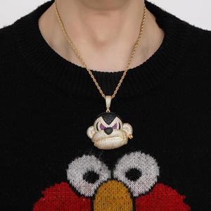 Colgante de Mono Gorila Hip Hop, Microincrustaciones de Plata, Estilo Urbano Moderno, Animal Chapado en Oro, Moissanita de Plata 925 - Product Image 5